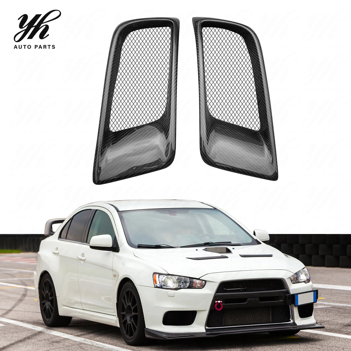 Yuhang Black Lancer Evolution EVO 10 X Carbon Fiber RA Style Front Bumper Side Air Duct CF