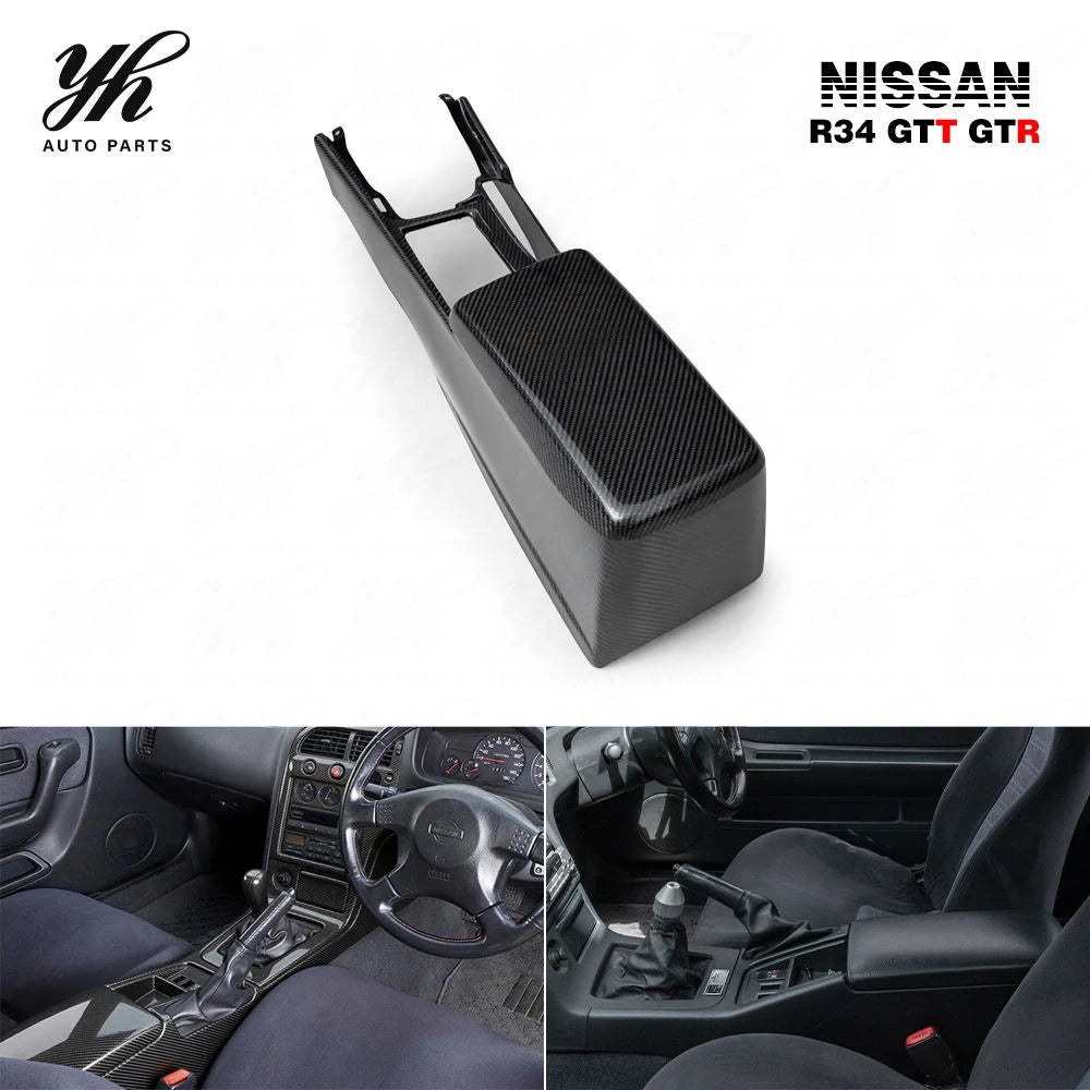 RHD Carbon Fiber Centre Console Gear Shift Surround Armrest Cover for Nissan Skyline GT-R GTR R34 Interior Tuning