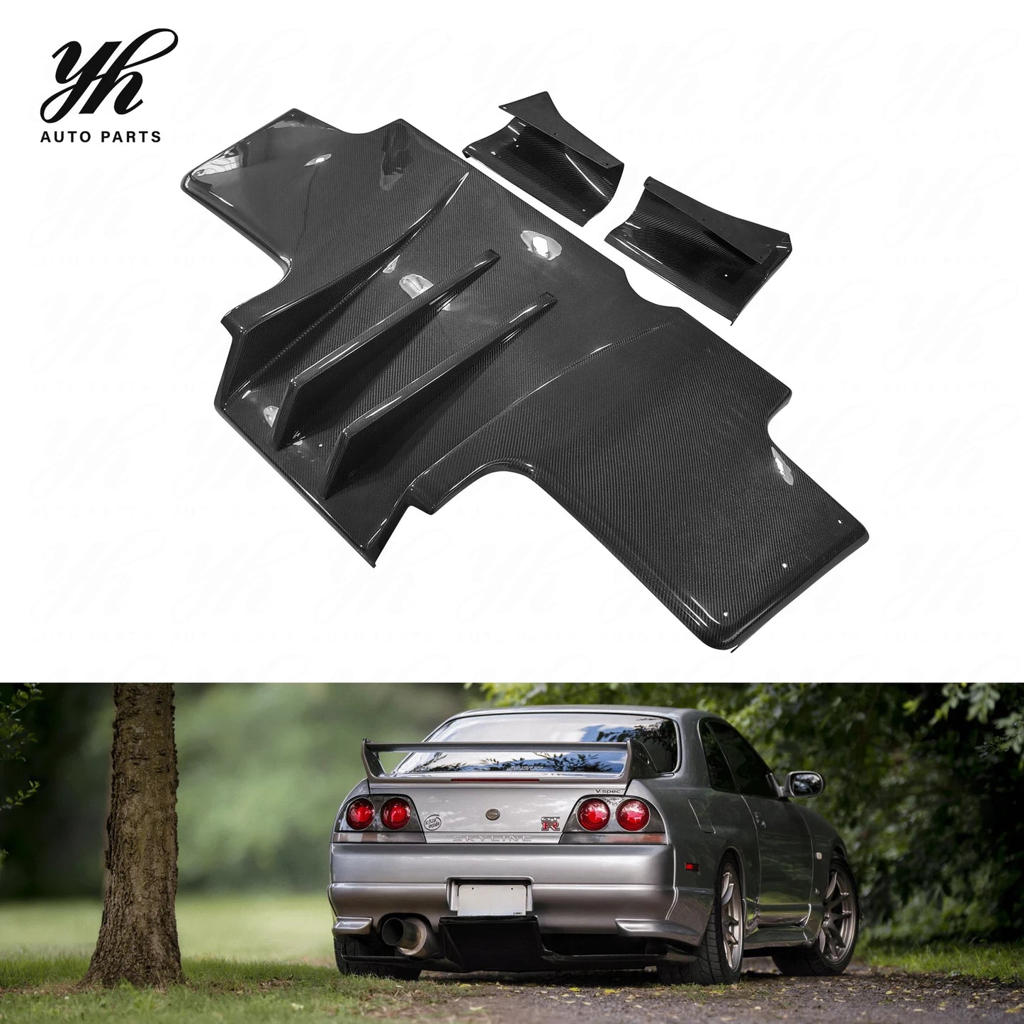 Auto Bodykit FRP Glass Fiber Rear Diffuser Full Set 5pcs Metal Fitting Kit Accessories 1995-1998 Skyline R33 GTR Black High