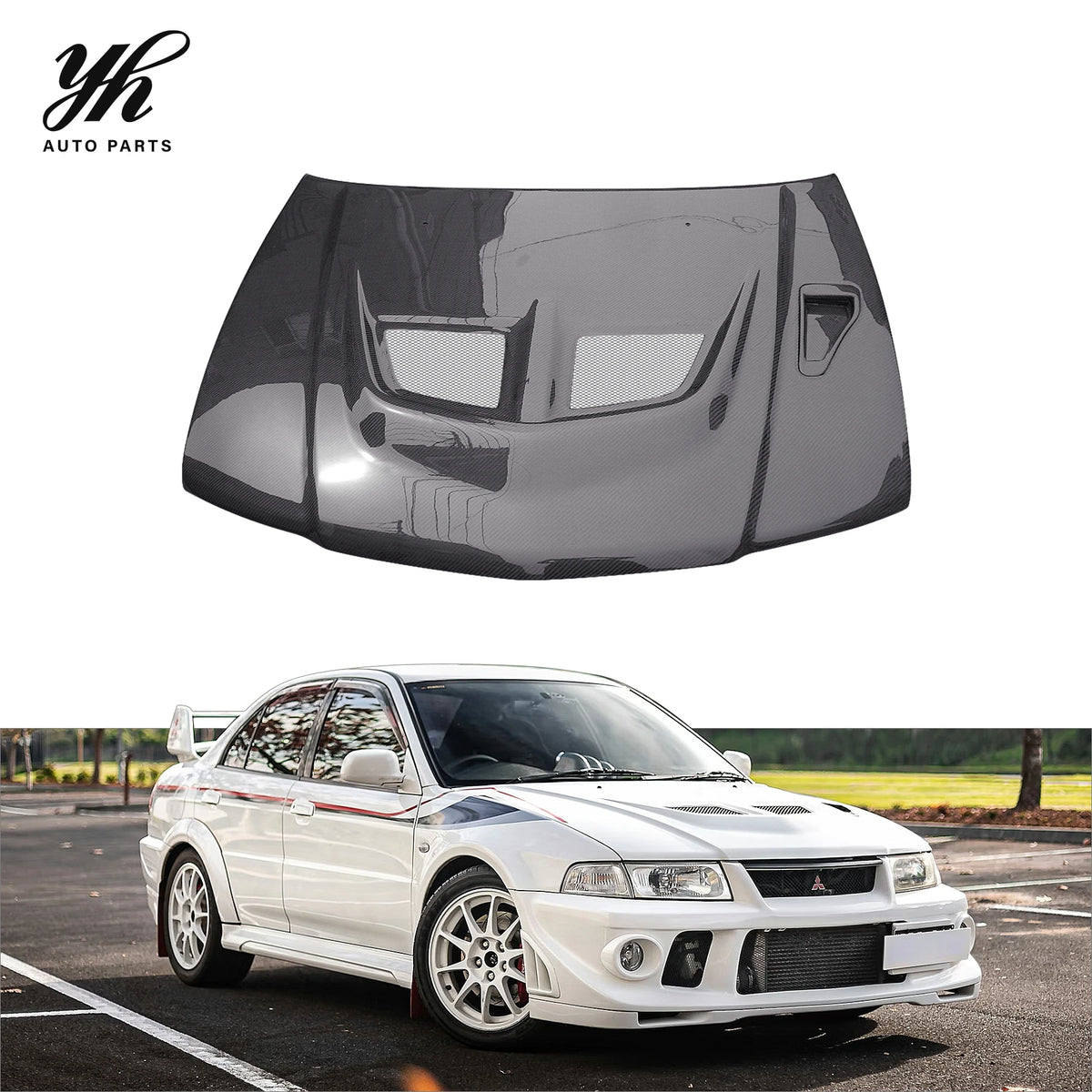 New Yuhang High Quality Black 3K Twill Weave Carbon Fiber Bonnet for EVO 5 6 with