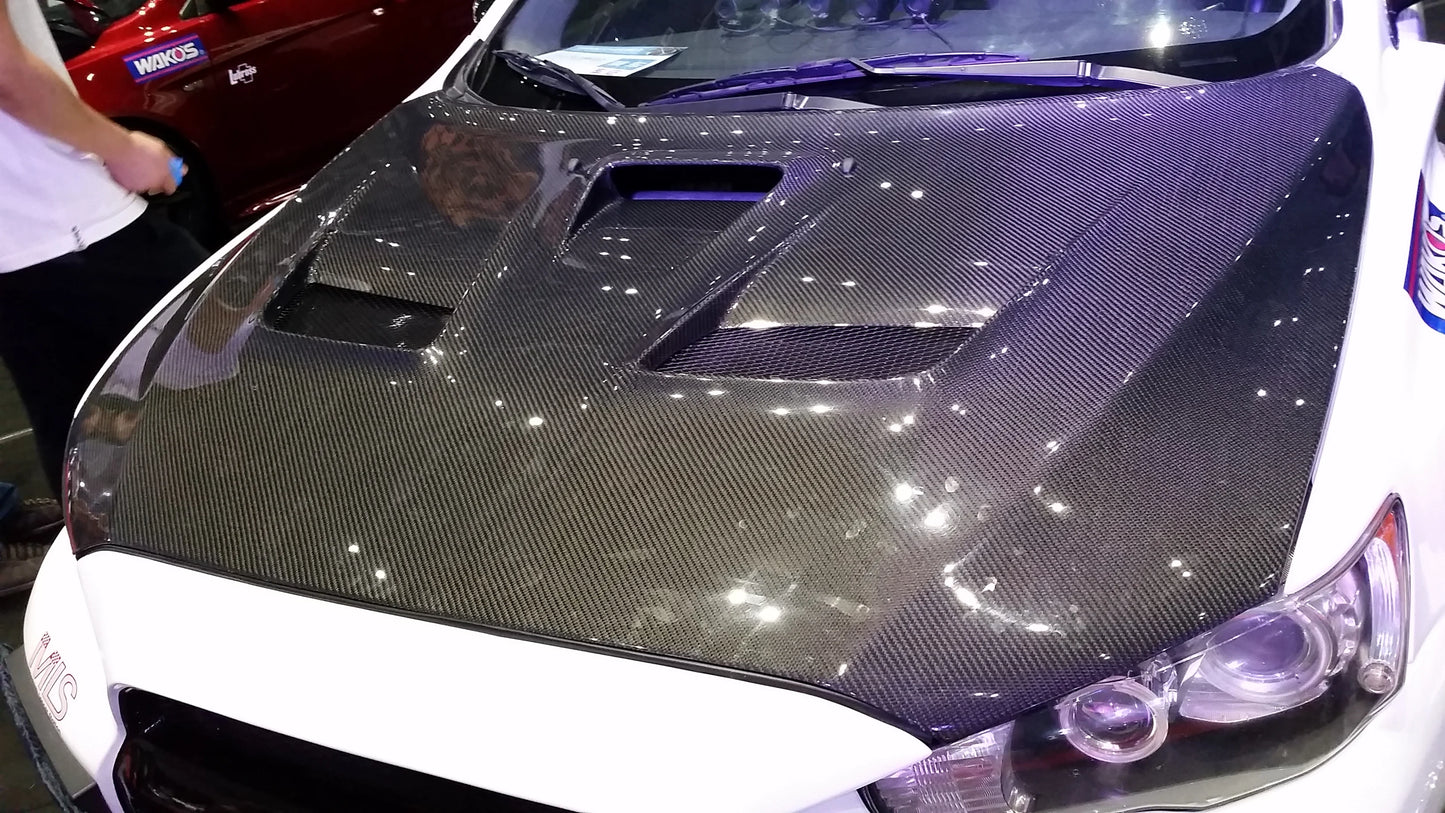 New EVO-10 OEM Carbon Fiber Front Hood-3K Twill Weave Black Lightweight