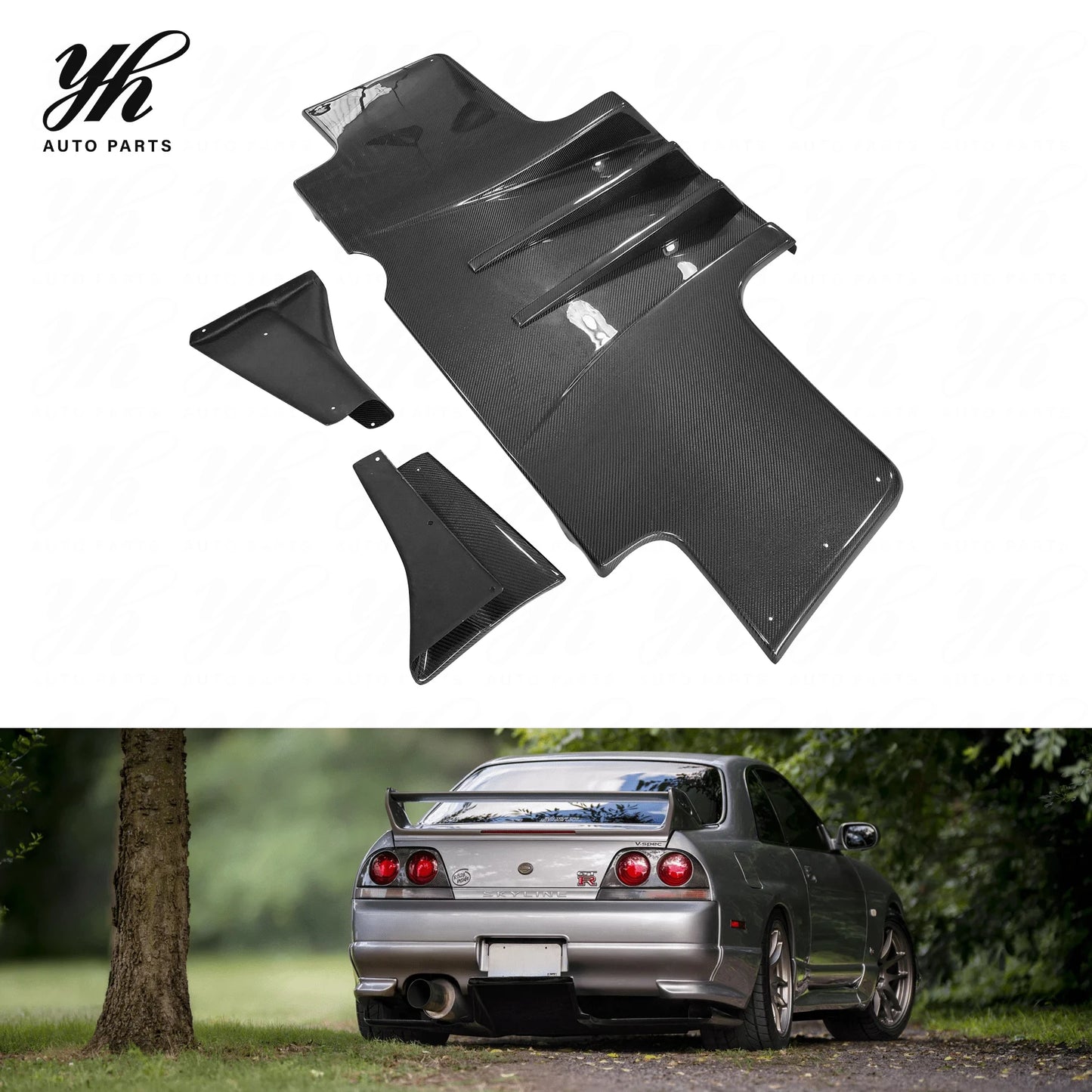 Auto Bodykit FRP Glass Fiber Rear Diffuser Full Set 5pcs Metal Fitting Kit Accessories 1995-1998 Skyline R33 GTR Black High