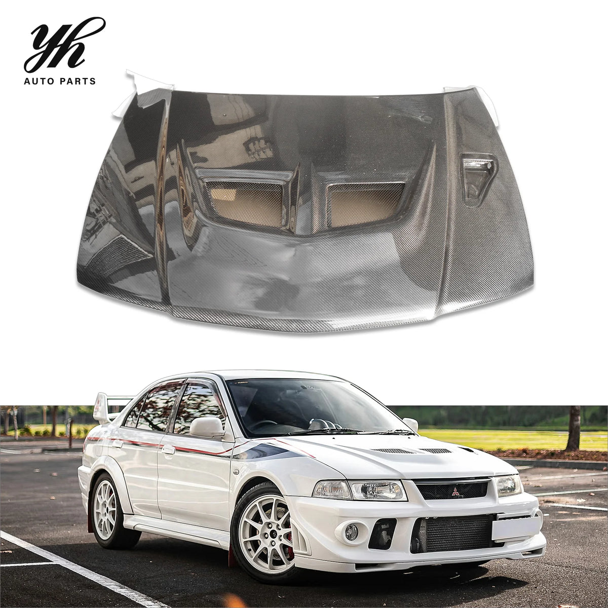 New Yuhang High Quality Black 3K Twill Weave Carbon Fiber Bonnet for EVO 5 6 with