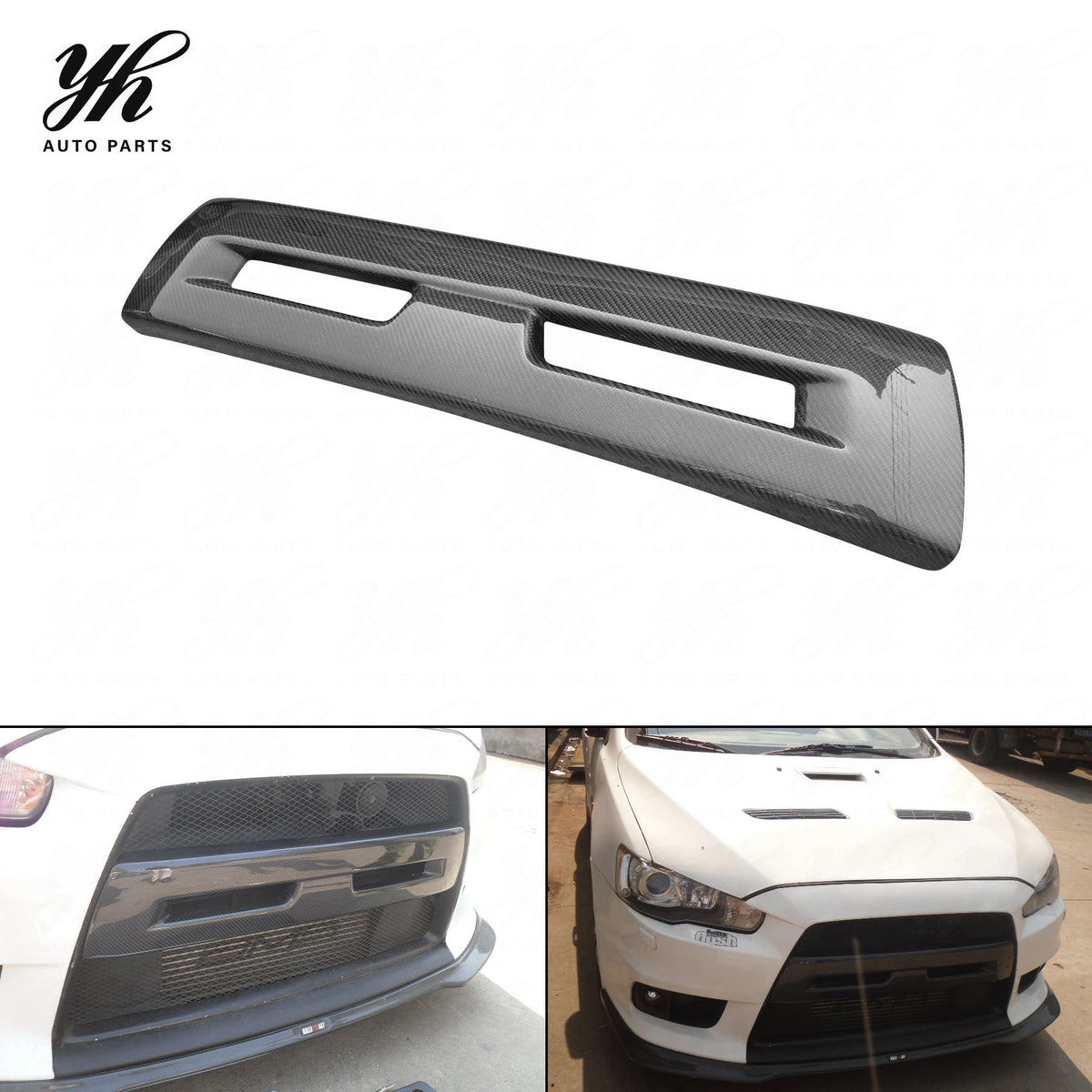 EVO X Style Carbon Fiber Front Bumper Grill for Mitsubishi Lancer 1998-2001 EVO 5 6 V VI Conversion Mesh Grille