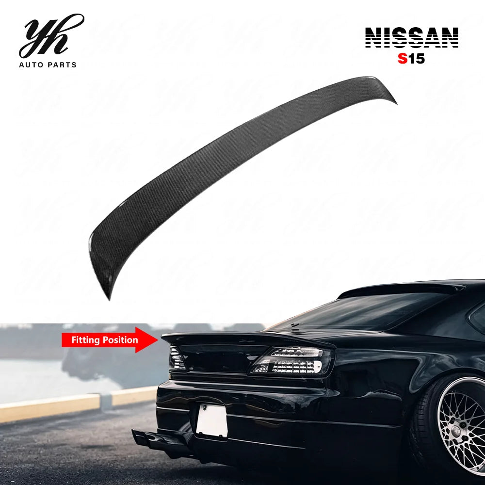 For 1999-2002 S15 Silvia DM Style Duckbill Trunk Spoiler Rear Wing High Gloss Finish 3k Twill Weave Perfect Fitment