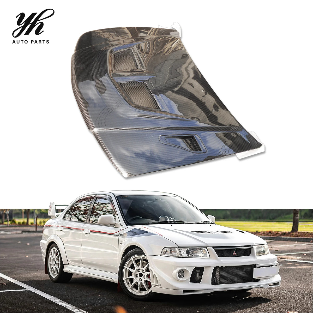 New Yuhang High Quality Black 3K Twill Weave Carbon Fiber Bonnet for EVO 5 6 with