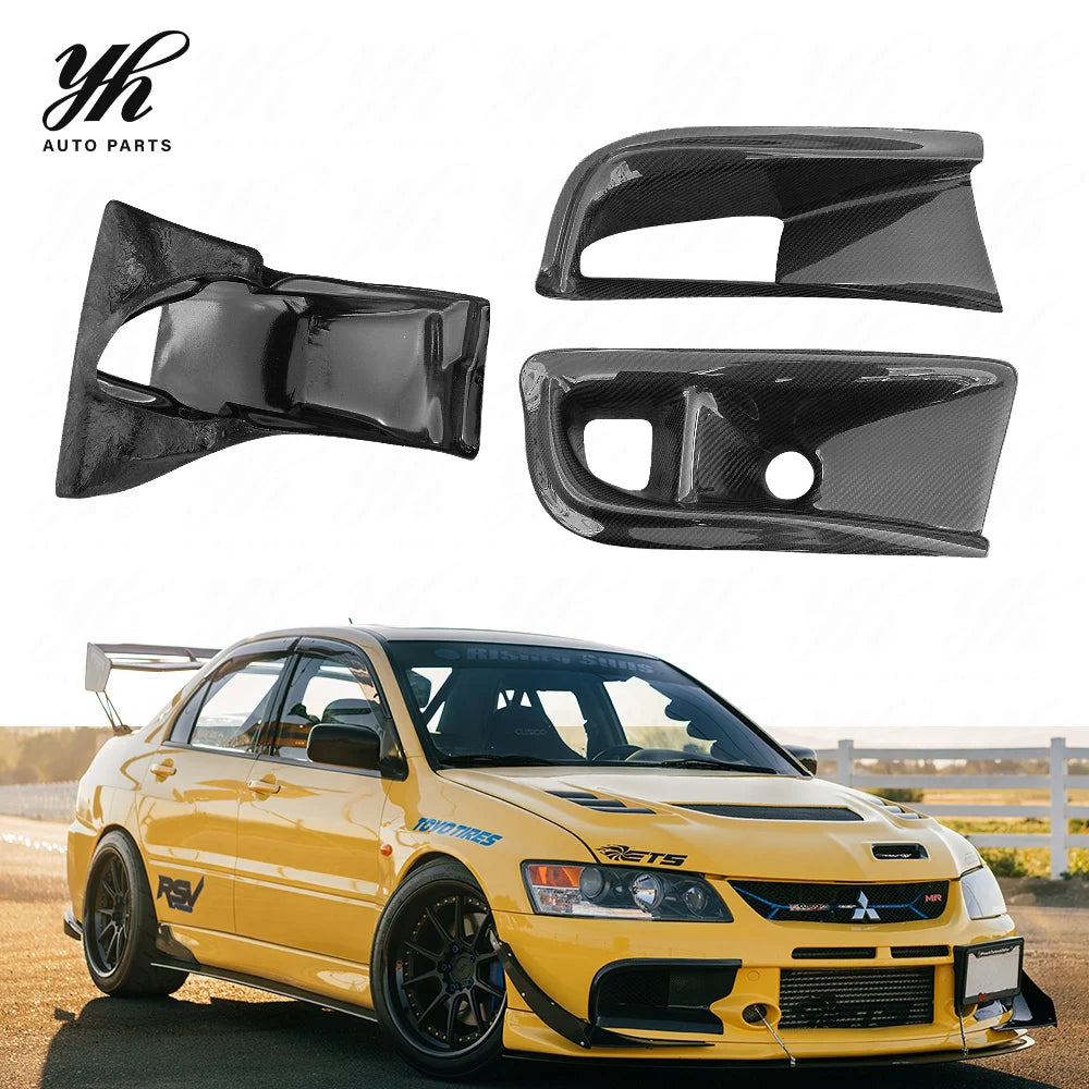 VS Style Carbon Fiber Front Bumper Air Duct Oil Cooler Guide 3Pcs Set for Mitsubishi Lancer Evolution EVO 8 CT9A