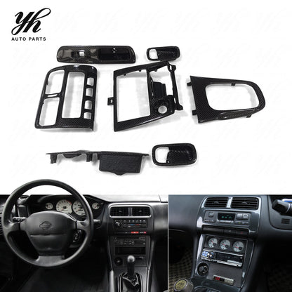 For 240SX S14 S14A Carbon Fiber Interior Trim Carbon Fiber Interior Set 7 PCS High Temperature Resistance Easy Installation