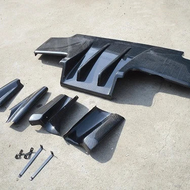 Skyline R32 GTR TS Top Secret Rear Diffuser with Middle Fins (7pcs) Carbon Fiber CF Black 1989-1995
