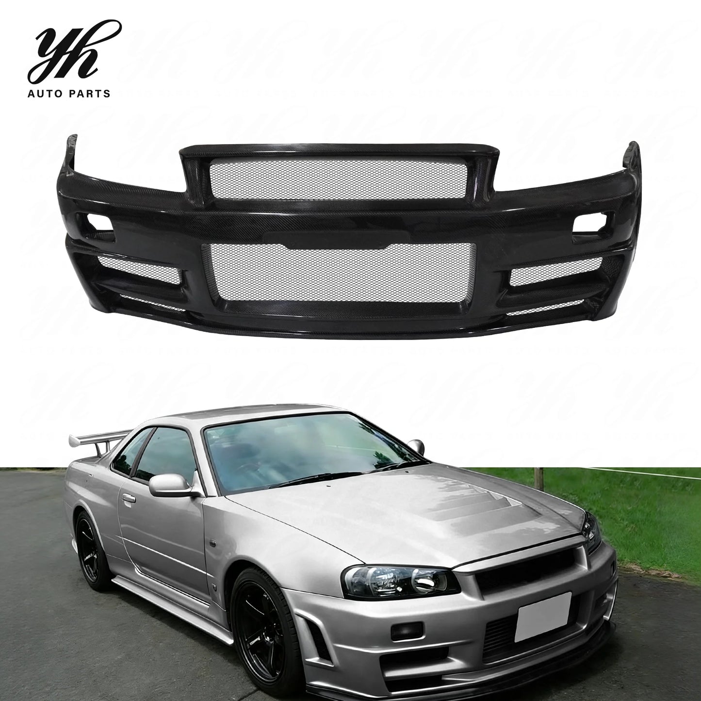 Yuhang Black Carbon Fiber Front Bumper for Skyline R34 GTR Z-Tune Type with 100% Fitment